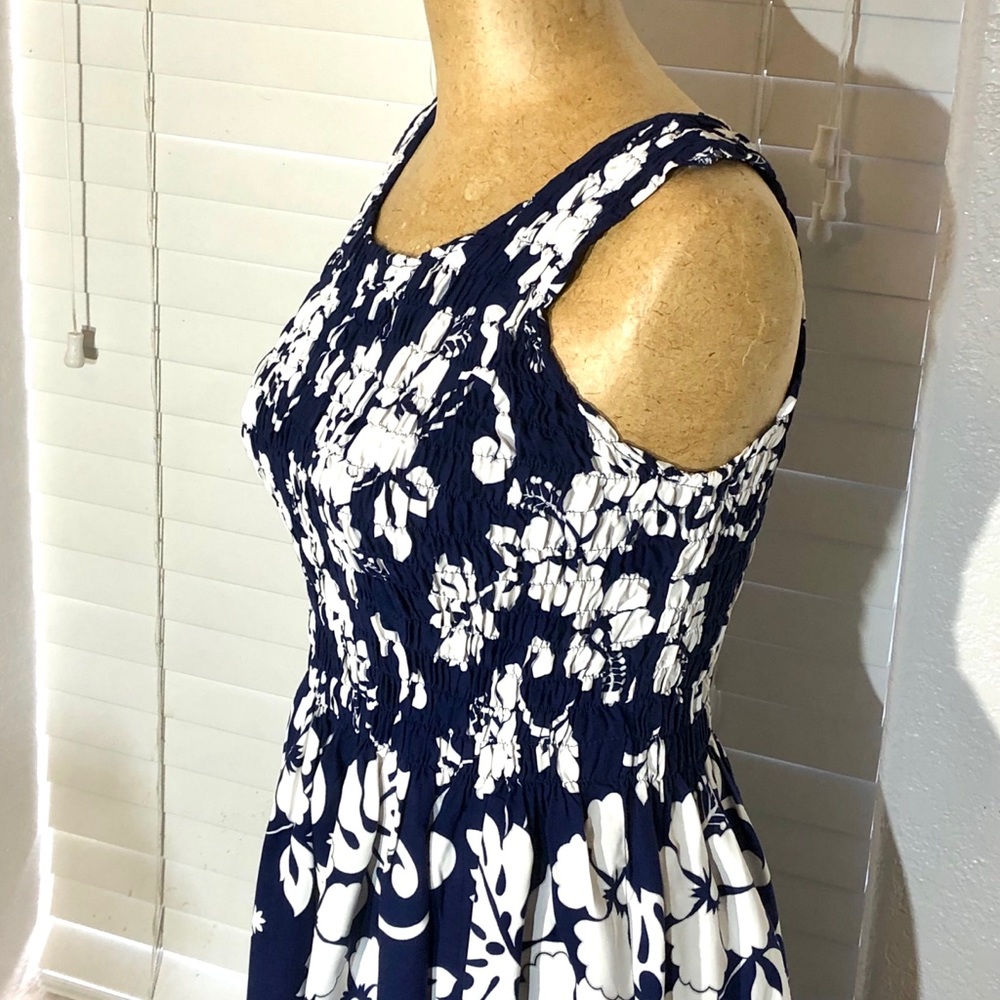 Hawaiian summer dress white blue cotton sleeveless